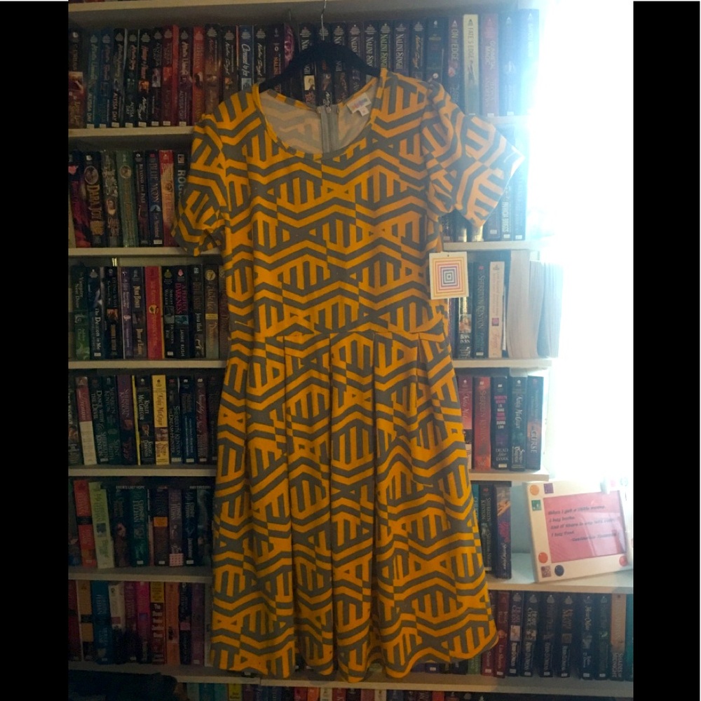 Lularoe Amelia Dress yellow and grey NWT